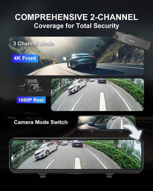10.88" 2 Channel Mirror Dash Cam (4K+1080P)
