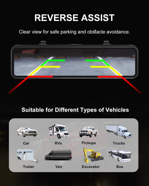 10.88" 2 Channel Mirror Dash Cam (4K+1080P)