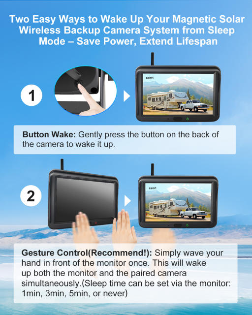 1080P AI Smart Solar Magnetic Wireless Backup Camera + 5" Wireless Monitor