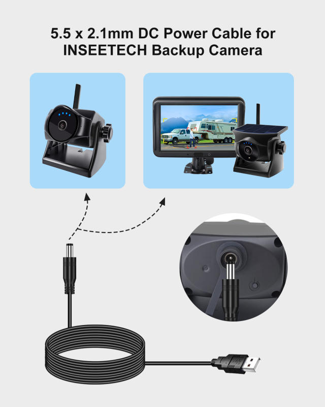 USB to DC 5.5x2.1mm Power Cord for INSEETECH Magnetic Wireless Backup Camera, WiFi Reverse Cameras, CCTV, Router - Exclusive Power Cable, 1.64FT/0.5M