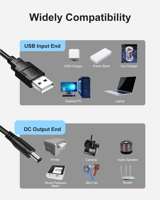 USB to DC 5.5x2.1mm Power Cord for INSEETECH Magnetic Wireless Backup Camera, WiFi Reverse Cameras, CCTV, Router - Exclusive Power Cable, 1.64FT/0.5M