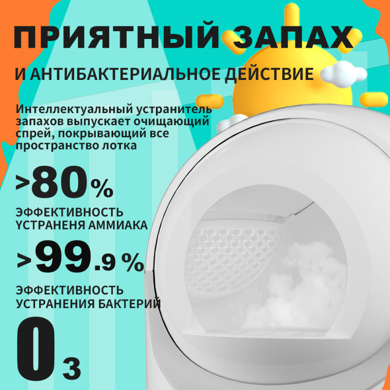 【CassytheBear】【Доставка по Москве в течение 48 часов】Полностью автоматический интеллектуальный кошачий туалет с приложением, обеспечивает дезодорацию и стерилизацию, автоматическую уборку