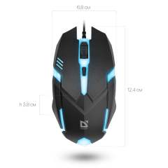 Мышь компьютерная игровая с подсветкой RGB Defender Cyber, 1600 dpi, черная