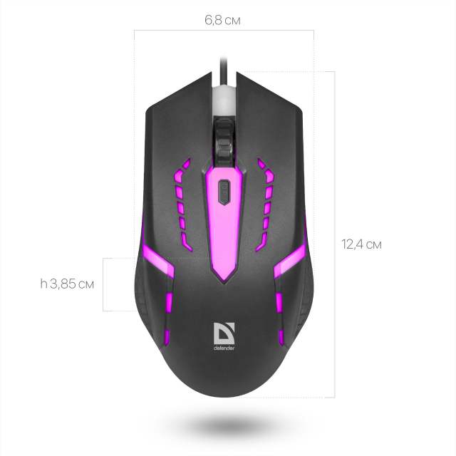Мышь компьютерная игровая с подсветкой RGB Defender Cyber, 1600 dpi, черная