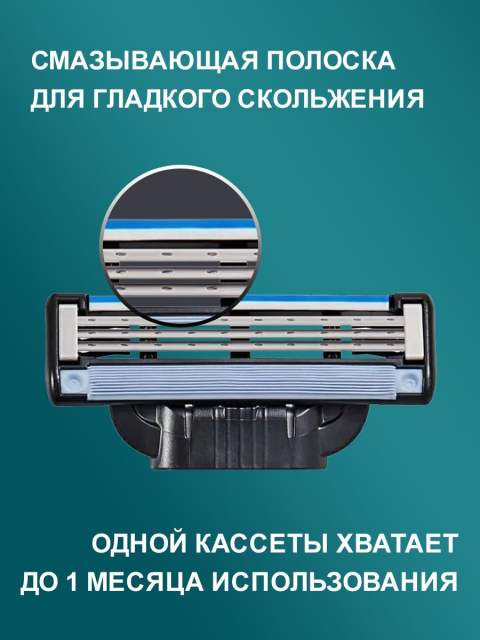 4 кассеты сменных лезвий для бритья совместимые с Мировыми брендами и Mach3