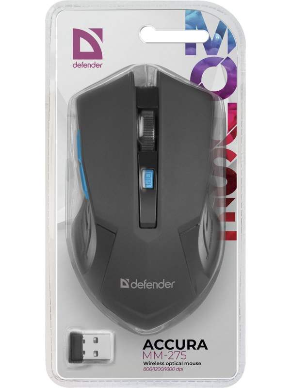 Беспроводная мышь Defender Accura MM-275, синий, 6 кнопок, 800-1600 dpi