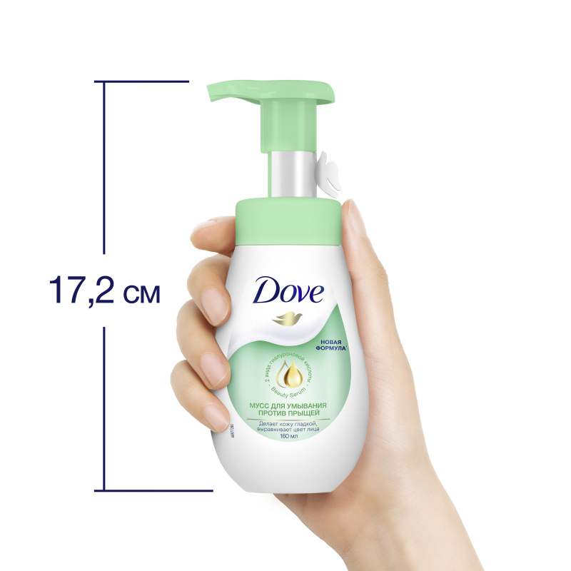 DOVE Мусс-пенка для умывания против прыщей для проблемной кожи, глубокое очищение лица 160 мл