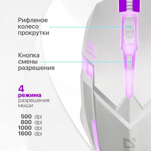 Мышь компьютерная игровая с подсветкой RGB Defender Cyber, 1600 dpi, черная