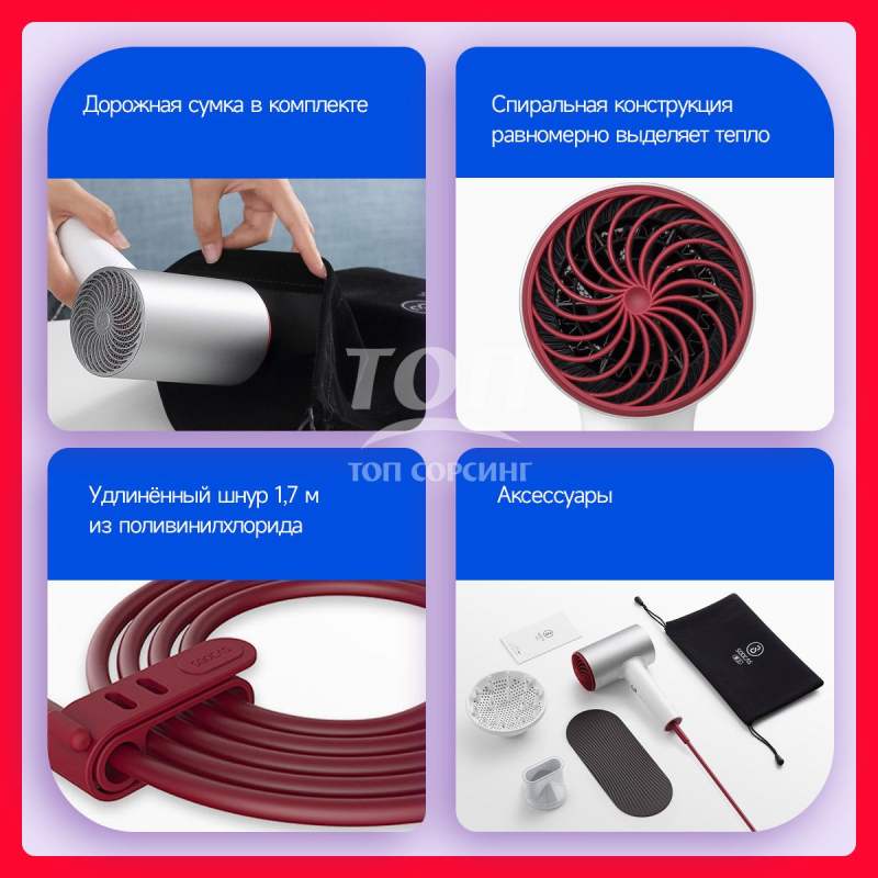 Скоростной фен для волос SOOCAS A1(Nova) ,с диффузором и концентратором, с держатель для фена, 4 режима