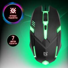Мышь компьютерная игровая с подсветкой RGB Defender Cyber, 1600 dpi, черная