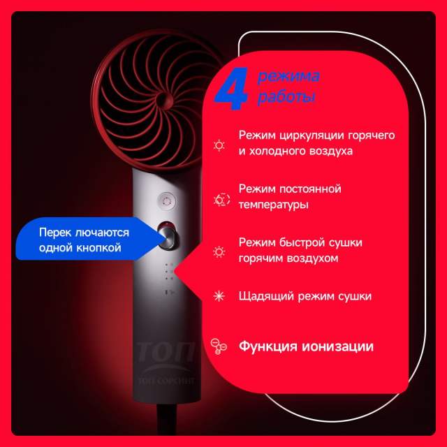 Скоростной фен для волос SOOCAS AIRFLY P1, с 2шт насадками, с держатель для фена, 4 режима работы, Зеленый