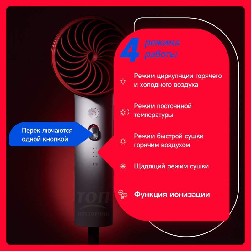 Скоростной фен для волос SOOCAS AIRFLY P1, с 2шт насадками, с держатель для фена, 4 режима работы, Зеленый