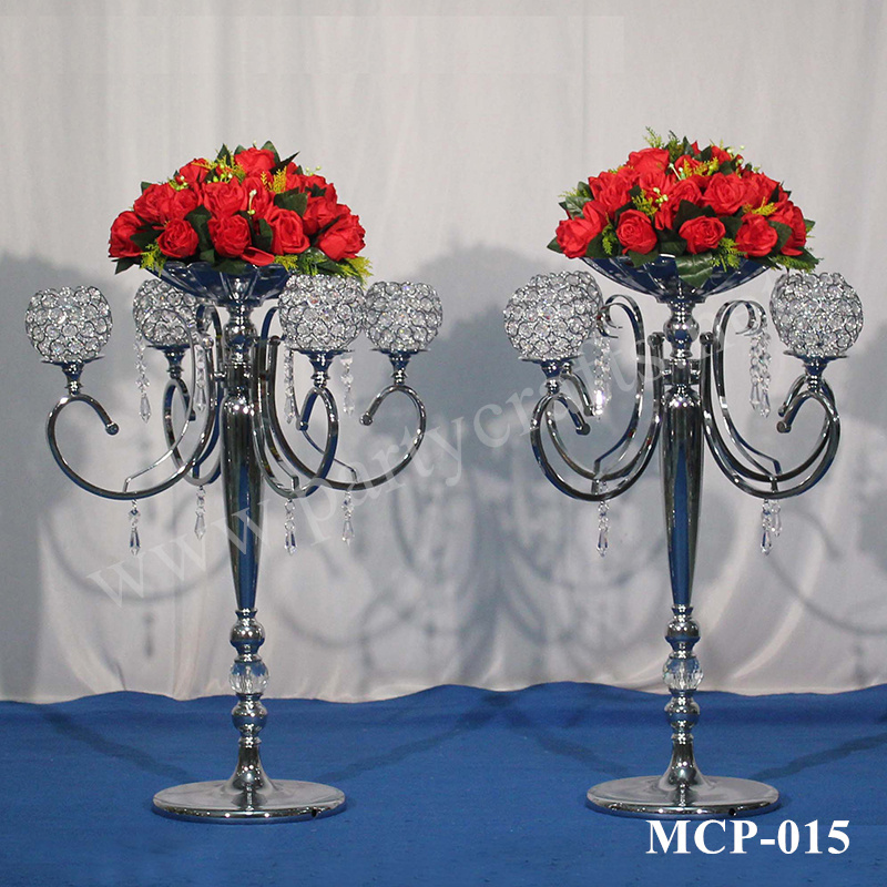 4 arm candel holder silver vase centerpiece (MCP-015)