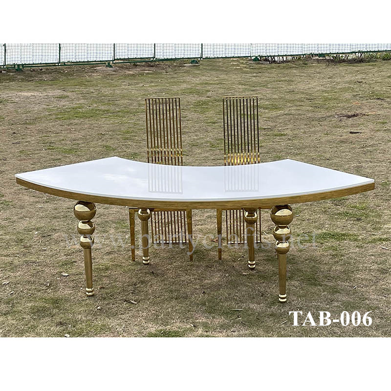 arc stainless steel table golden corner white desktop wedding party event hotel hall decoration (TAB-006)