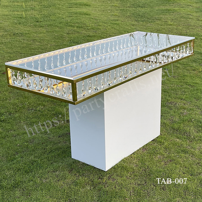 crystal table crystal arcylic top white base wedding party event hotel hall decoration (TAB-007 (gold)
