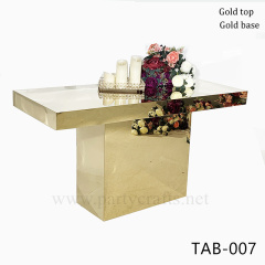 gold shiny surface rectangle dining table event table cake table removable pedestal table home decoration wedding bride & groom bridal shower table party events banquet table birthday cake table rectangular table