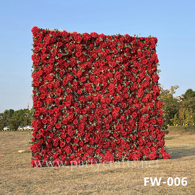  red 3D flower wall romantic rose floral wall for party events planning bridal shower couples shower wedding photo backdrops decoration (FW-006)