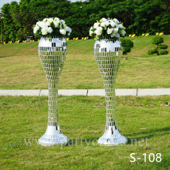 silver mirror fiber glass tall floor flower vase centerpiece wedding flower stand home decoration party event ceremony decoration aisle decoration