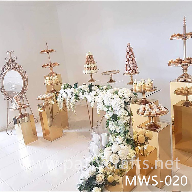 gold mirror square pedestal stand wedding party event bridal shower stage decoration (MWS-020)