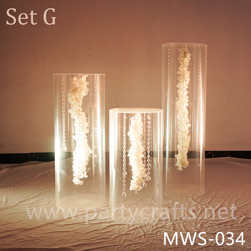 clear acrylic cylinder pedestal plinth aisle decoration wedding party event bridal shower stage stand decoration (MWS-034)