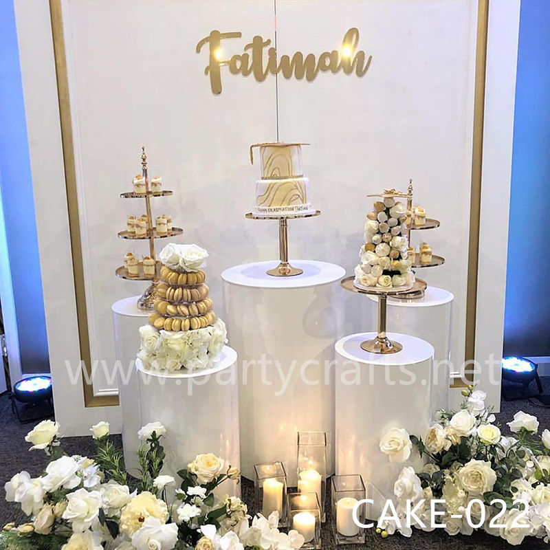 silver & gold & white metal cake candy stand table centerpiece wedding birthday party event bridal shower decoration (CAKE-022)