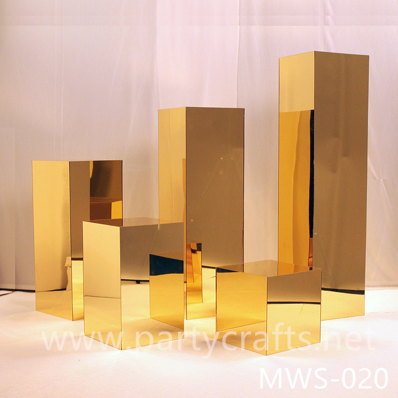 gold mirror square pedestal stand wedding party event bridal shower stage decoration (MWS-020)