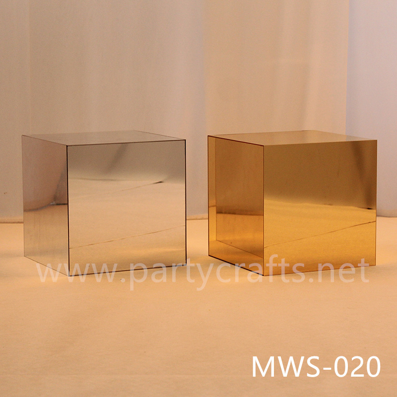 gold mirror square pedestal stand wedding party event bridal shower stage decoration (MWS-020)