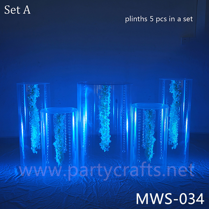 clear acrylic cylinder pedestal plinth aisle decoration wedding party event bridal shower stage stand decoration (MWS-034)
