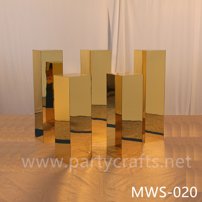 gold mirror square pedestal stand wedding party event bridal shower stage decoration (MWS-020)