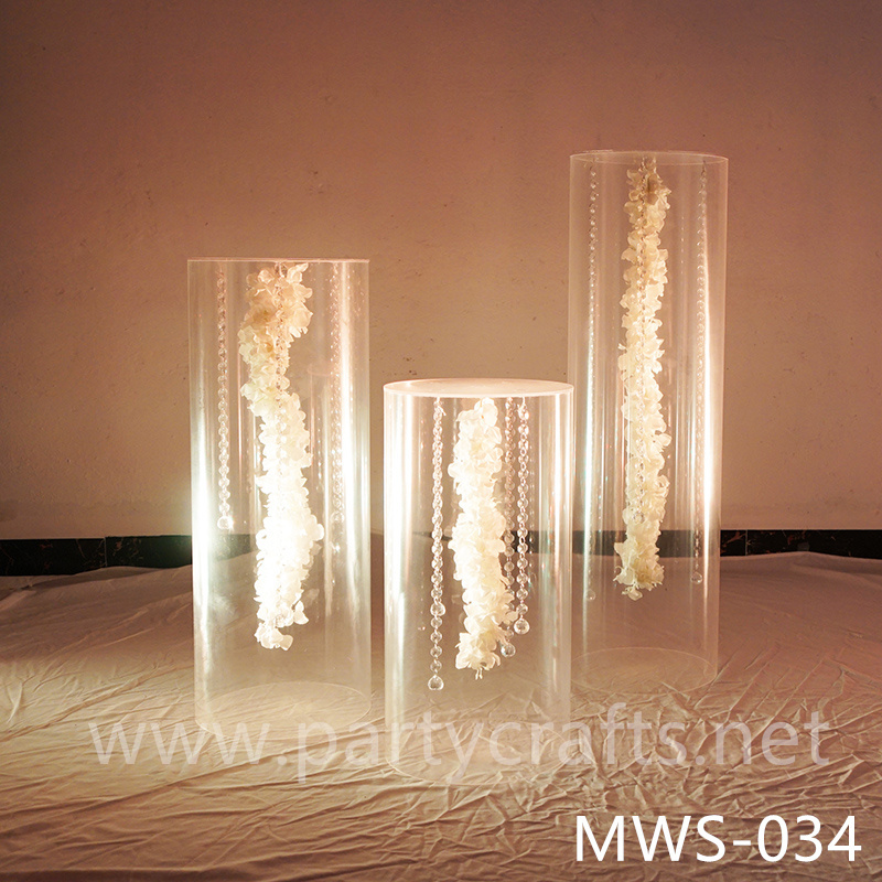 clear acrylic cylinder pedestal plinth aisle decoration wedding party event bridal shower stage stand decoration (MWS-034)