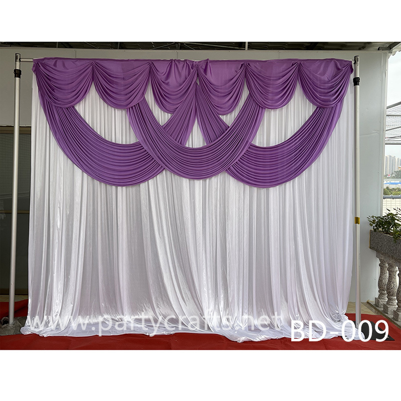 white and purple  fabric wedding stage backdrop