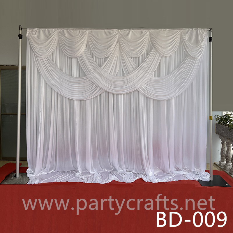 white and purple  fabric wedding stage backdrop