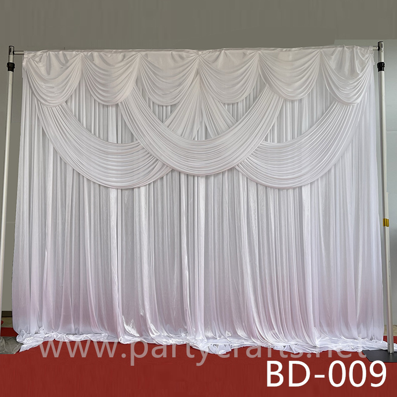 white and purple  fabric wedding stage backdrop