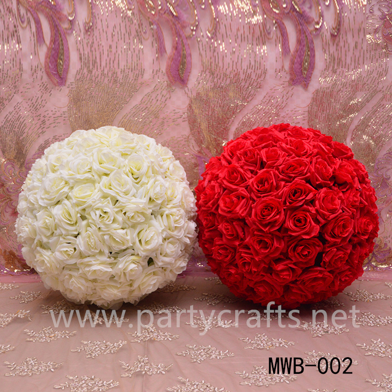 white & red rose artificial flower ball