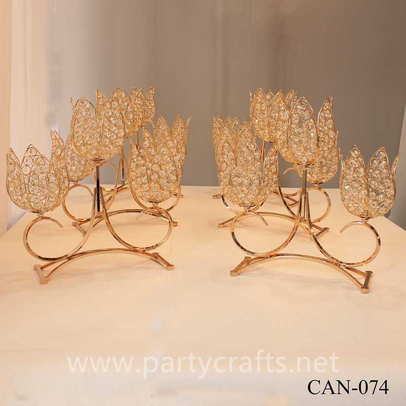 gold 3 arms flower shape crystal tall candelabra centerpiece candle holder wedding party event bridal shower table decoration