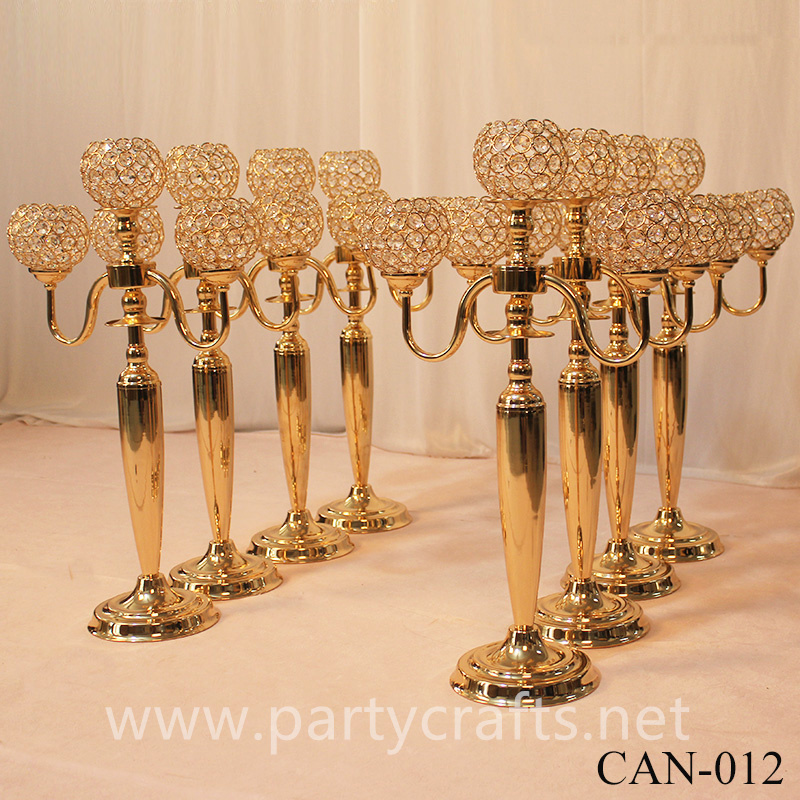 gold  3 arms crystal candelabra centerpiece candle holder wedding party event bridal shower table decoration