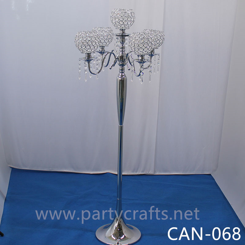 silver 5 arms crystal tall candelabra centerpiece candle holder wedding party event bridal shower table decoration