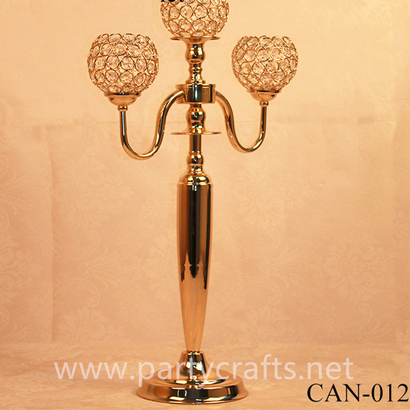 gold  3 arms crystal candelabra centerpiece candle holder wedding party event bridal shower table decoration