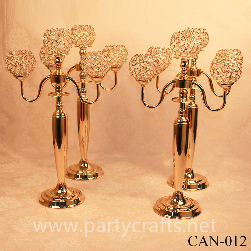 gold  3 arms crystal candelabra centerpiece candle holder wedding party event bridal shower table decoration