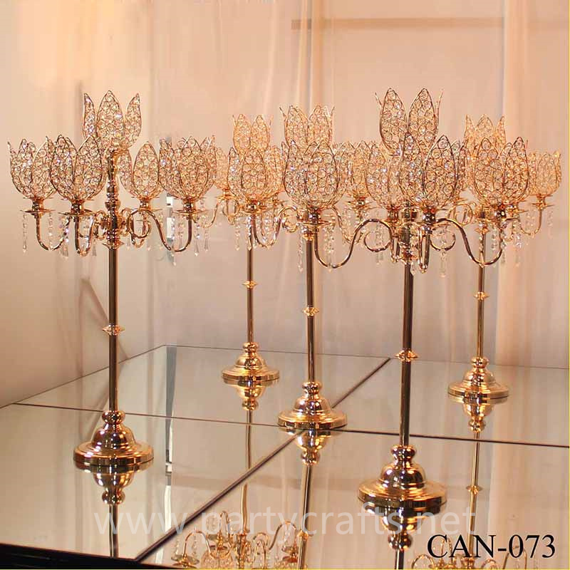 gold 5 arms flower shape crystal tall candelabra centerpiece candle holder wedding party event bridal shower table decoration
