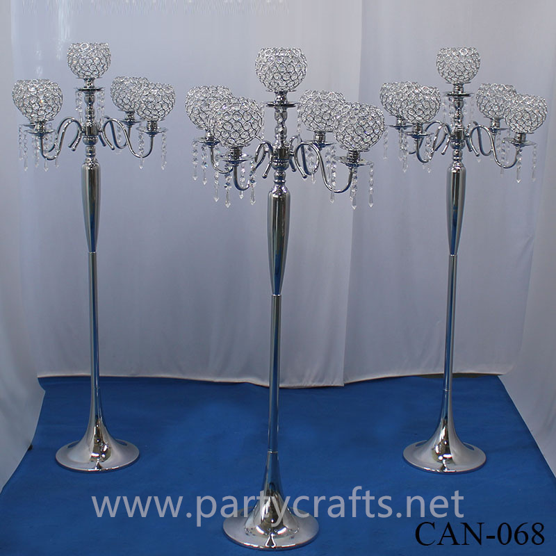 silver 5 arms crystal tall candelabra centerpiece candle holder wedding party event bridal shower table decoration