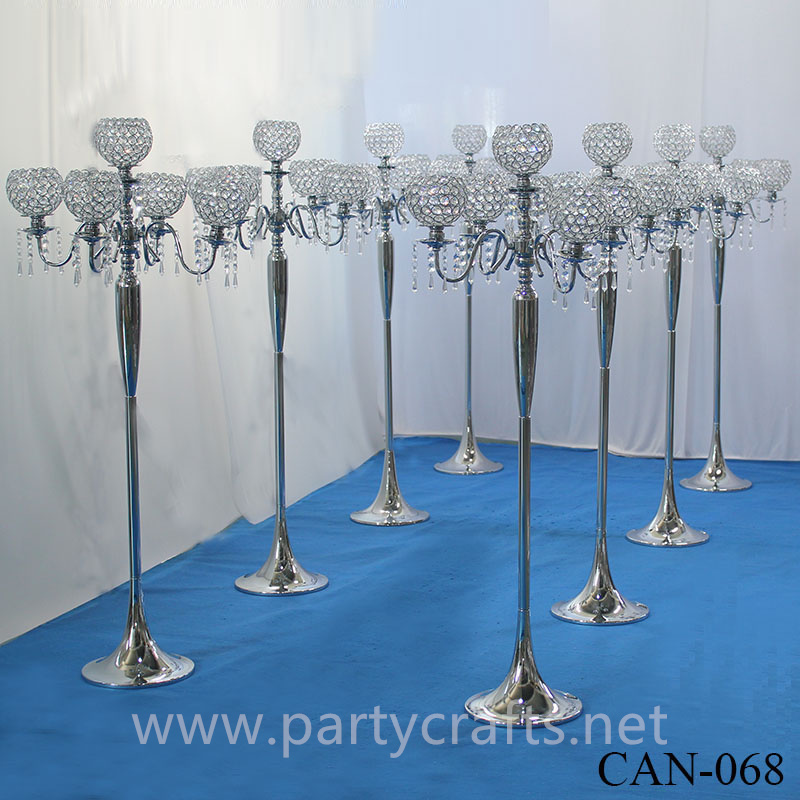 silver 5 arms crystal tall candelabra centerpiece candle holder wedding party event bridal shower table decoration