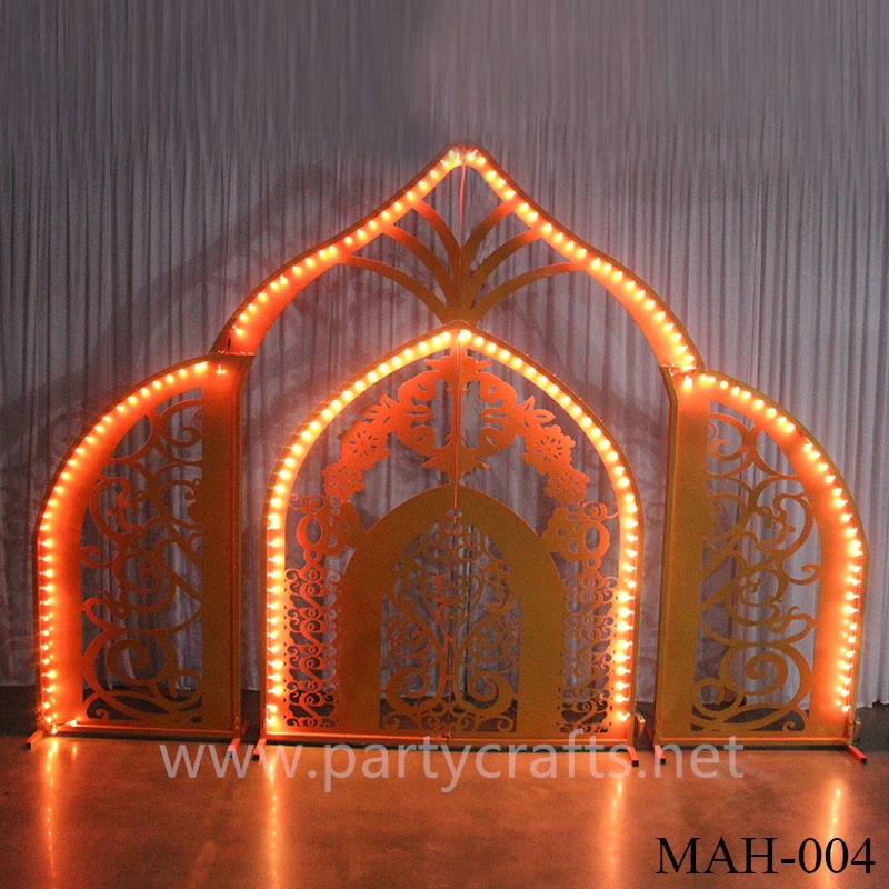 Arch-shaped carving pattern stage backdrop LED light wall stainless steel backdrop party event stage decoration baby shower