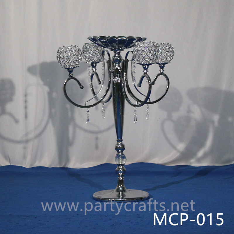 4 arm candel holder silver flower vase table centerpiece wedding party event  bridal shower decoration