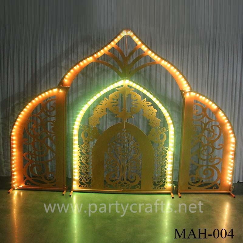 Arch-shaped carving pattern stage backdrop LED light wall stainless steel backdrop party event stage decoration baby shower