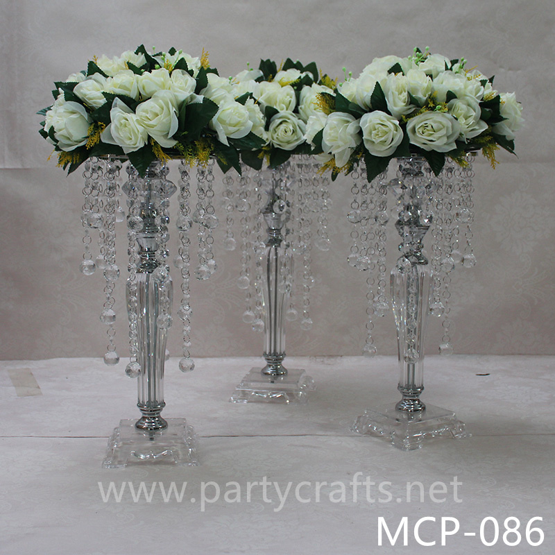 metal silver wedding flower stand hanging crystal beads table centerpiece  bridal shower wedding birthday party event decoration