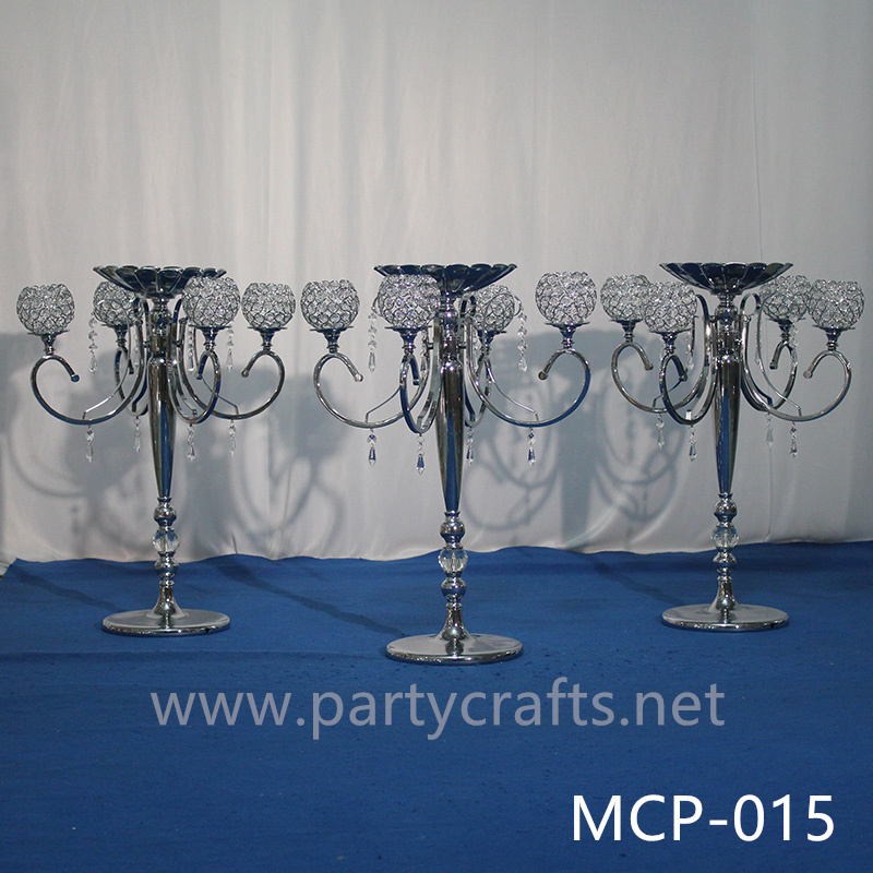 4 arm candel holder silver flower vase table centerpiece wedding party event  bridal shower decoration