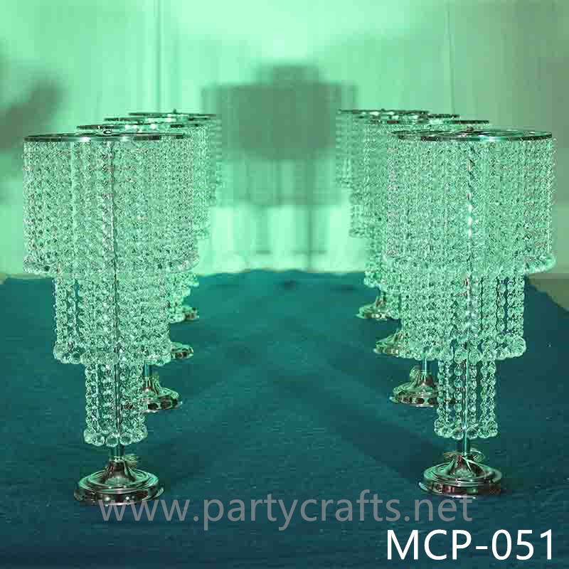 silver metal wedding flower stand hanging crystal beads table centerpiece decoration  bridal shower wedding birthday party event decoration