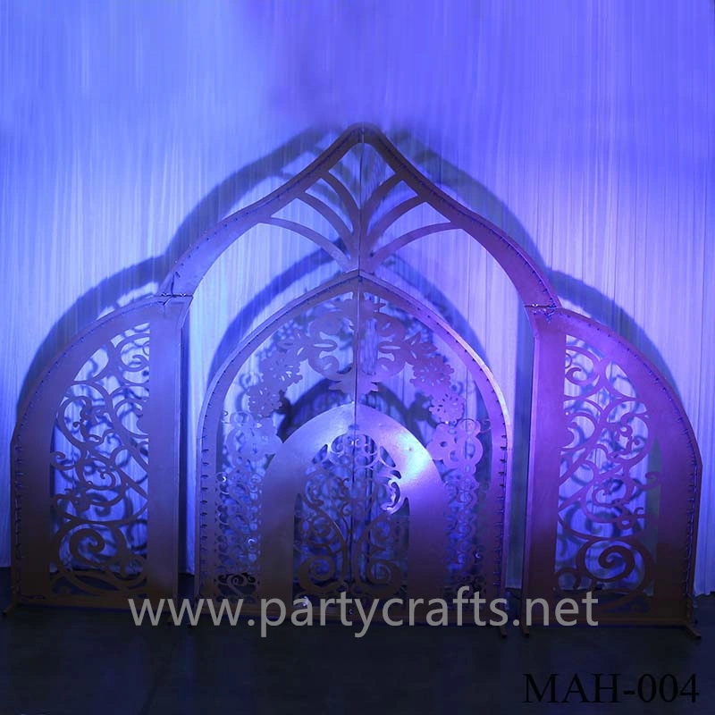 Arch-shaped carving pattern stage backdrop LED light wall stainless steel backdrop party event stage decoration baby shower