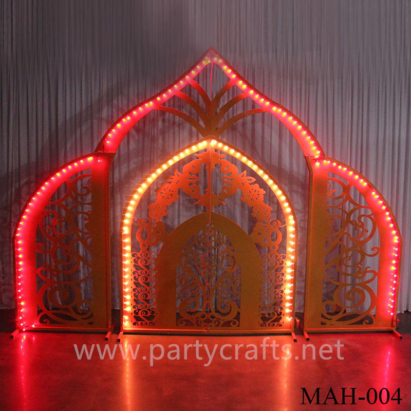 Arch-shaped carving pattern stage backdrop LED light wall stainless steel backdrop party event stage decoration baby shower